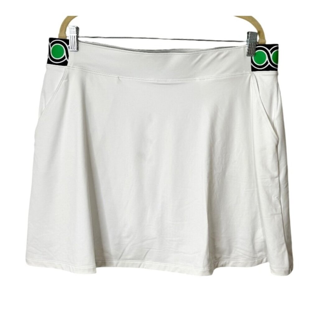 T By Talbots Tennis Skort Skirt White With Green Black Waist Womens Size XL NEW